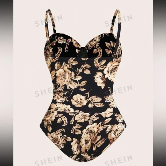 FWP SHEIN Plus size Floral Shaping Body Suit in Black or cream/ivory - Picture 6 of 8